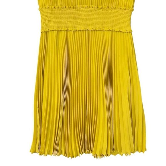 Nanette Lepore Smocked Neck Flattery MIDI Dress Pleated Mock Yellow Size 14 - Picture 4 of 10